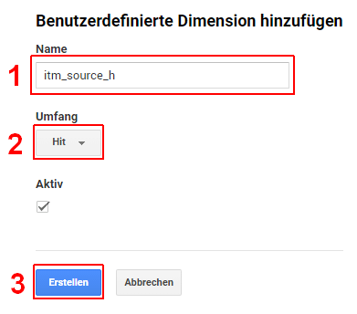 Screenshot von Google Analytics der zeigt wie man benutzerdefinierte Dimensionen anlegt