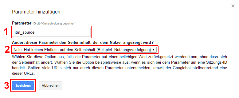 Screenshot wie man URL Suchparameter ausschließt